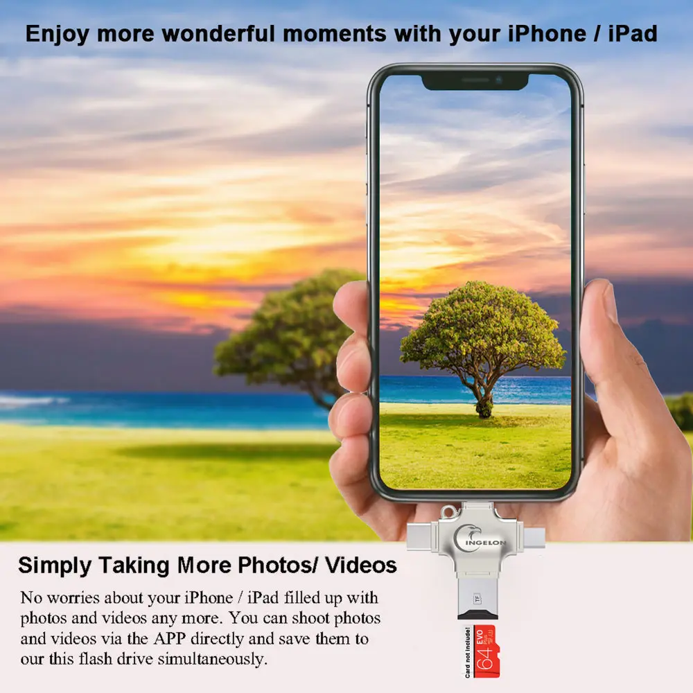 Металлический кардридер Ingelon для SD карт памяти microsd OTG iphone ios tipo c Android телефона ПК