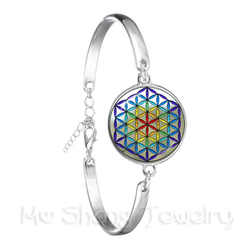 Mandara Glass Dome Bracelet Trendy Chakra Mandala Jewels Geometric Flower Gift For Family OM Yoga Chain Bangle Women | Украшения и