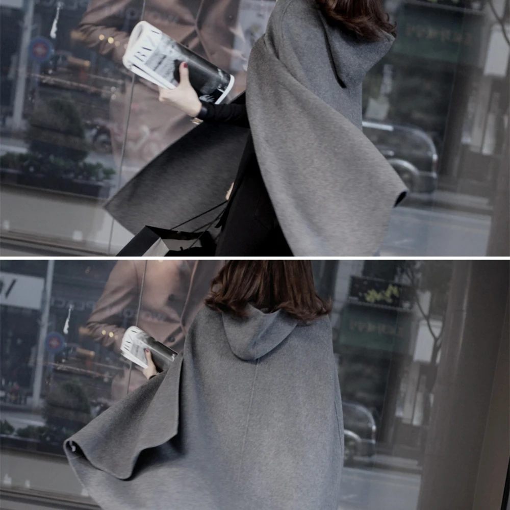 TEXIWAS модная зимняя куртка с капюшоном и накидка пончо рукав летучая мышь Длинные