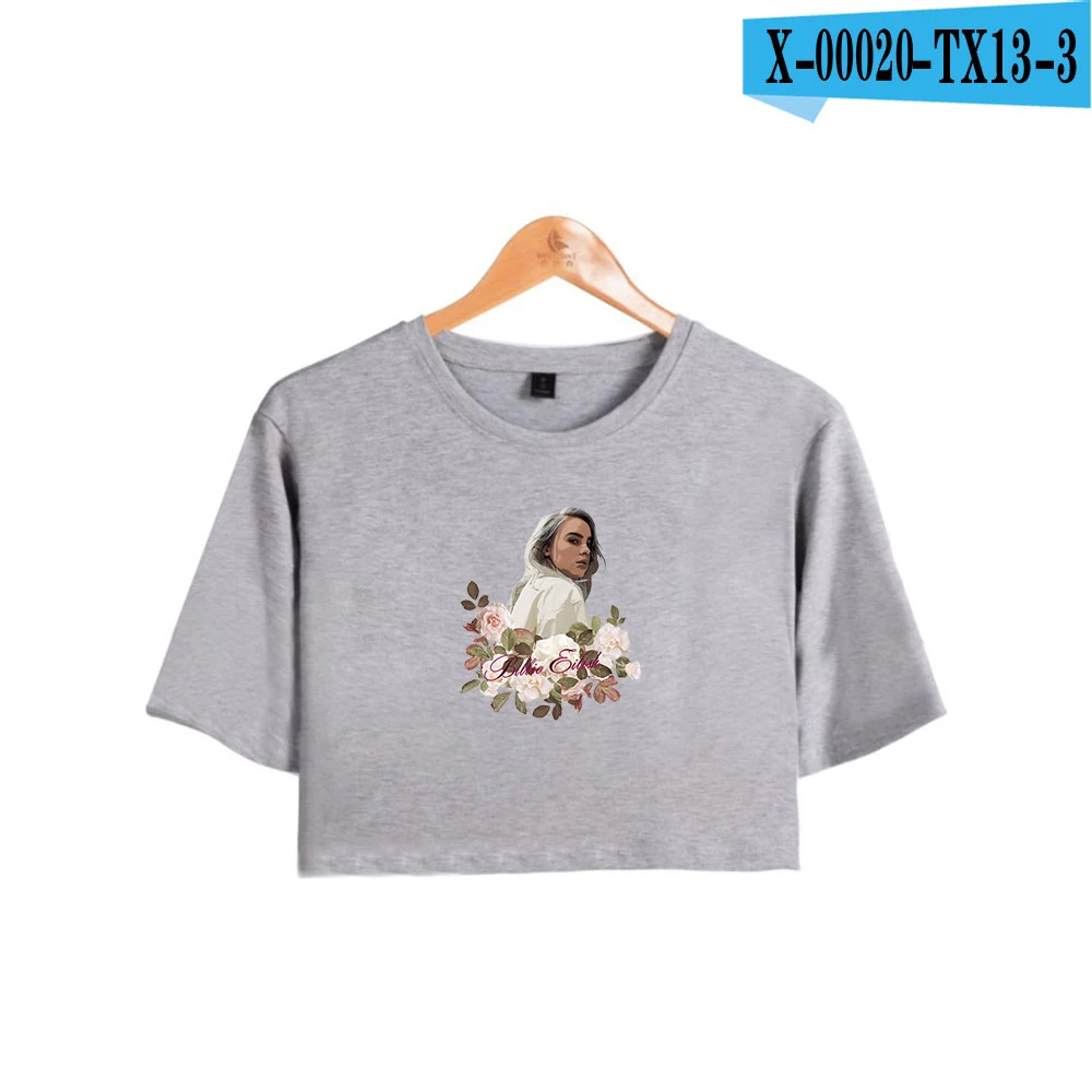 Billie Eilish, Модный женский короткий топ с принтом, летняя футболка с коротким рукавом,, Повседневная Уличная одежда для девушек, Сексуальная футболка - Цвет: grey