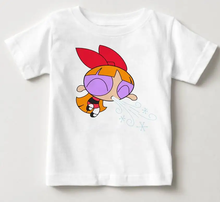 White 3 Powerpuff/футболка для девочек детская футболка из чистого хлопка с короткими рукавами и круглым вырезом Детская рубашка Милая футболка одежда для маленьких девочек, MJ - Цвет: White 3