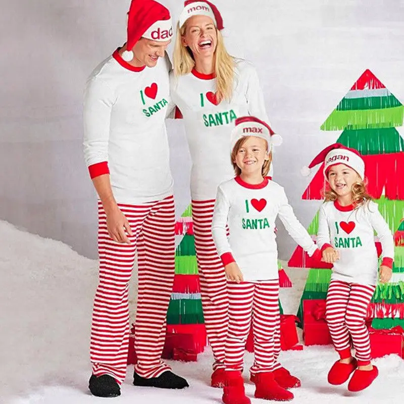 Зимняя Теплая семейная Пижама с надписью I Love Santa|winter nightwear|sleepwear setpajama sets |