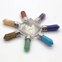 trendy beads unique silver plated natural rock crystal pyramid with 7 color stone healing chakra pendant fashion jewelry
