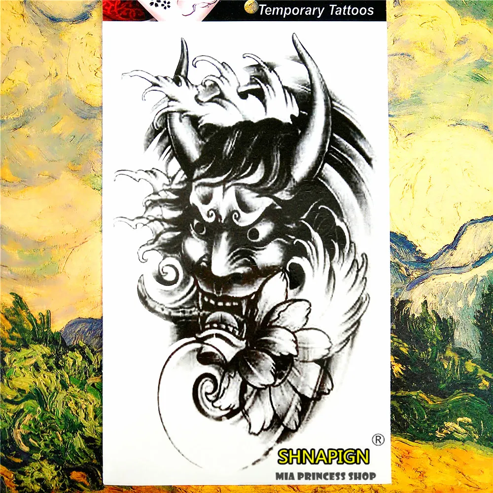 Временная татуировка SHNAPIGN с черным крупным рогатем боди-арт тату-наклейки 12*20 см