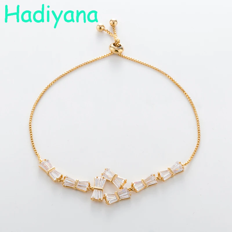 HADIYANA Новый Золотой/Серебряный Шарм Браслеты для Для женщин бантом кубический