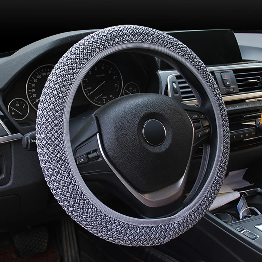 Серый FORAUTO чехол рулевого колеса автомобиля DIY автомобильный чехол на руль авто украшение Универсальный льняной авто аксессуары для автомобиля-Стайлинг - Название цвета: Серый