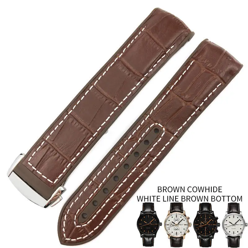 brown leather white 19 мм, 20 мм, 21 мм, 22 мм, резиновые силиконовые браслеты для часов с нейлоновым ремешком, складной ремешок с пряжкой, подходит для часов Mido - Цвет ремешка: brown leather white