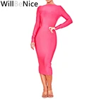WillBeNice Сексуальное розовое платье с открытой спиной, женское вечернее платье средней длины 2019, Клубное облегающее вечернее платье