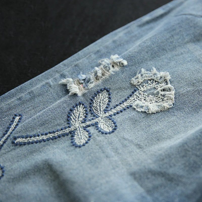 

Brand Harem Pants Female New Original Ripped Embroidery High Waist Jeans Woman Streetwear Elastic Waist Drawstring Casual Pants