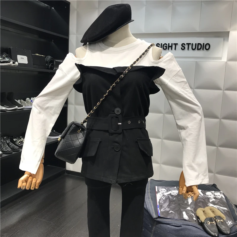 ALPHALMODA 2018 осенне зимняя Женская приталенная куртка Футболки с открытыми плечами
