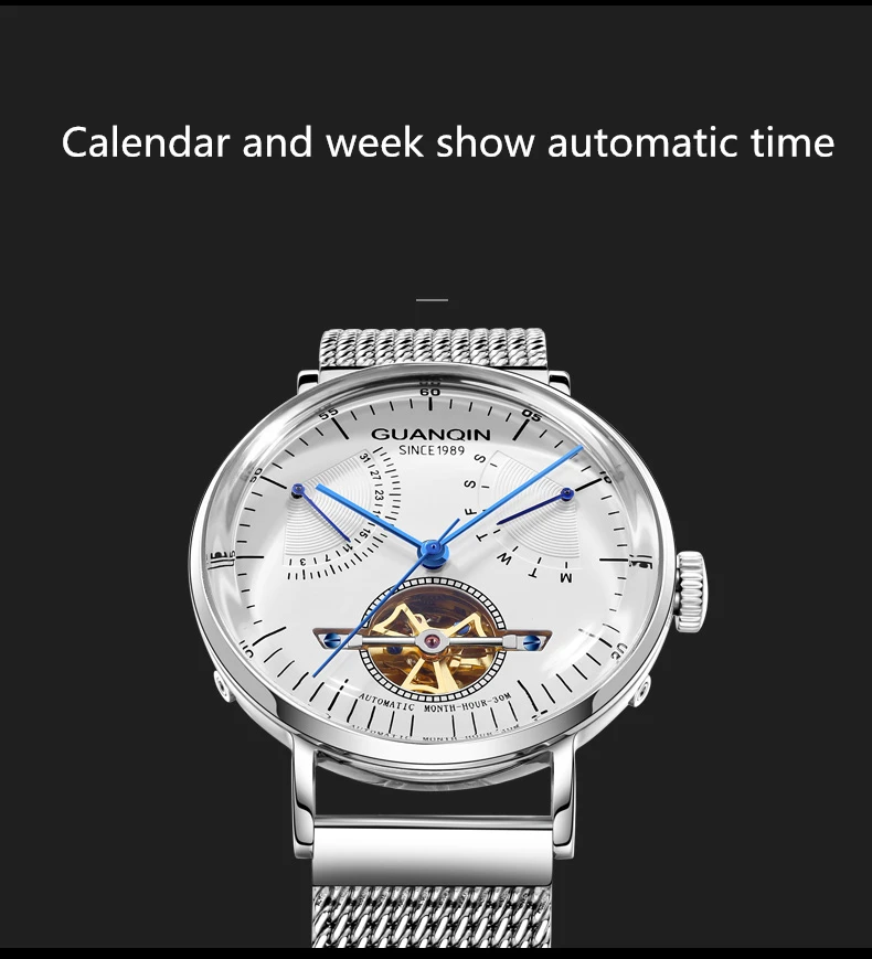 Reloj Hombre GUANQIN автоматические механические часы для мужчин Роскошные маховик нержавеющая сталь водостойкие Mekanik коль Saati