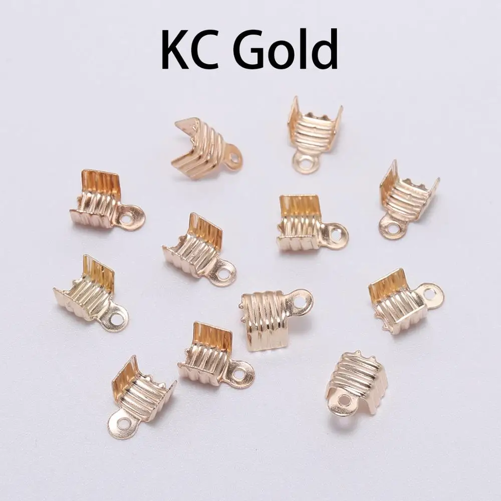 KC Gold 200 шт золотой маленький концевой наконечник для шнура, закручивающаяся на три провода застежка, ОБЖИМНАЯ Пряжка для шнура, разъем для изготовления ювелирных изделий, сделай сам - Цвет: KC Gold