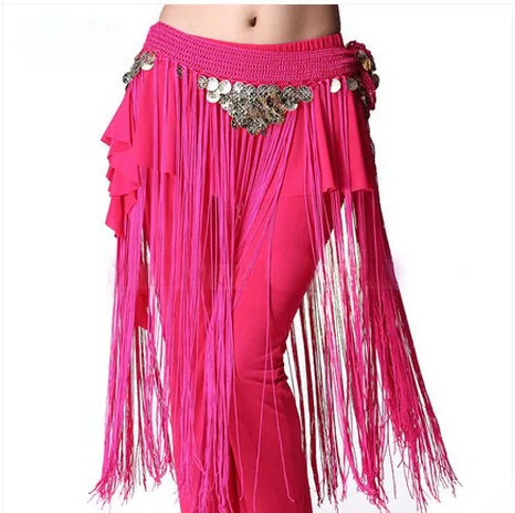 hot pink Костюмы для танца живота старшие золотые монеты кисточкой пояса для танца живота для женщин костюм для танца живота модный шарф - Цвет: hot pink