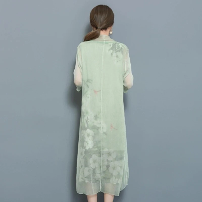 Женское длинное шелковое платье-кардиган комплект из 2 предметов свободная