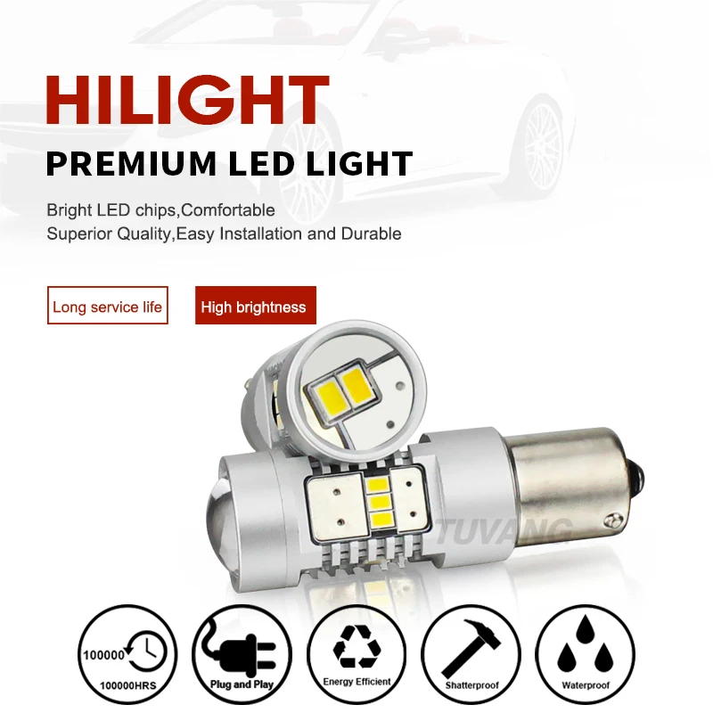 2x BA15S P21W Автомобильный задний фонарь 1156 светодиодный S25 3020 14SMD теплый белый