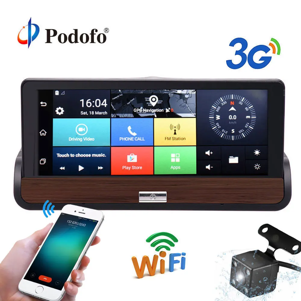 Podofo 3g 7 ''сенсорный экран Android 5 0 Автомобильный видеорегистратор двойная камера