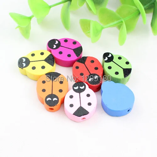 Бусины деревянные в форме божьей коровки 50 шт./лот разные цвета без свинца для