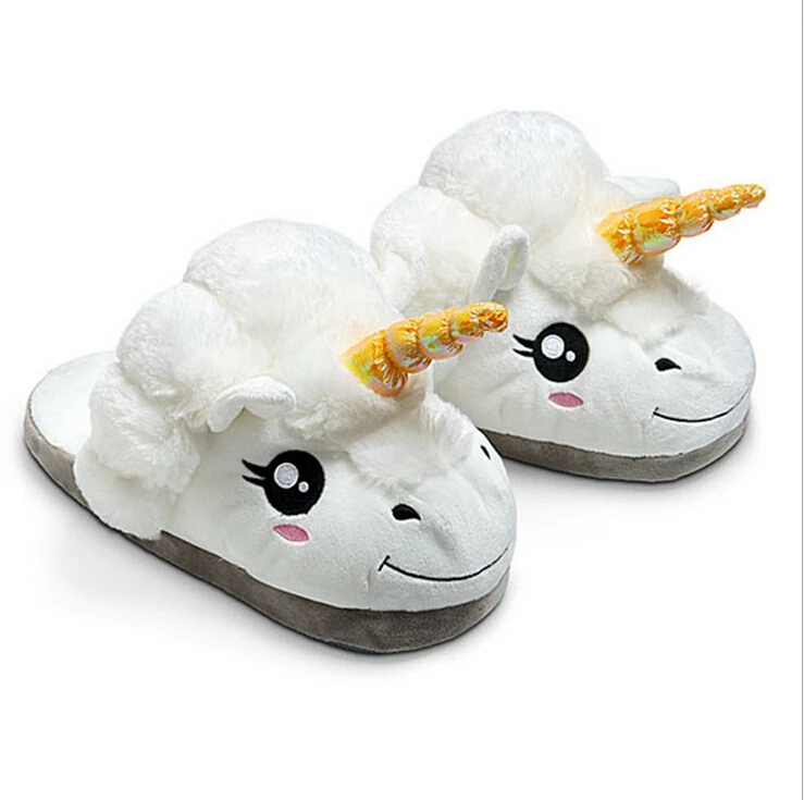 

Plush Unicorn Cotton Slippers Winter Men'S Shoes Warm Indoor Slippers Chausson Licorne