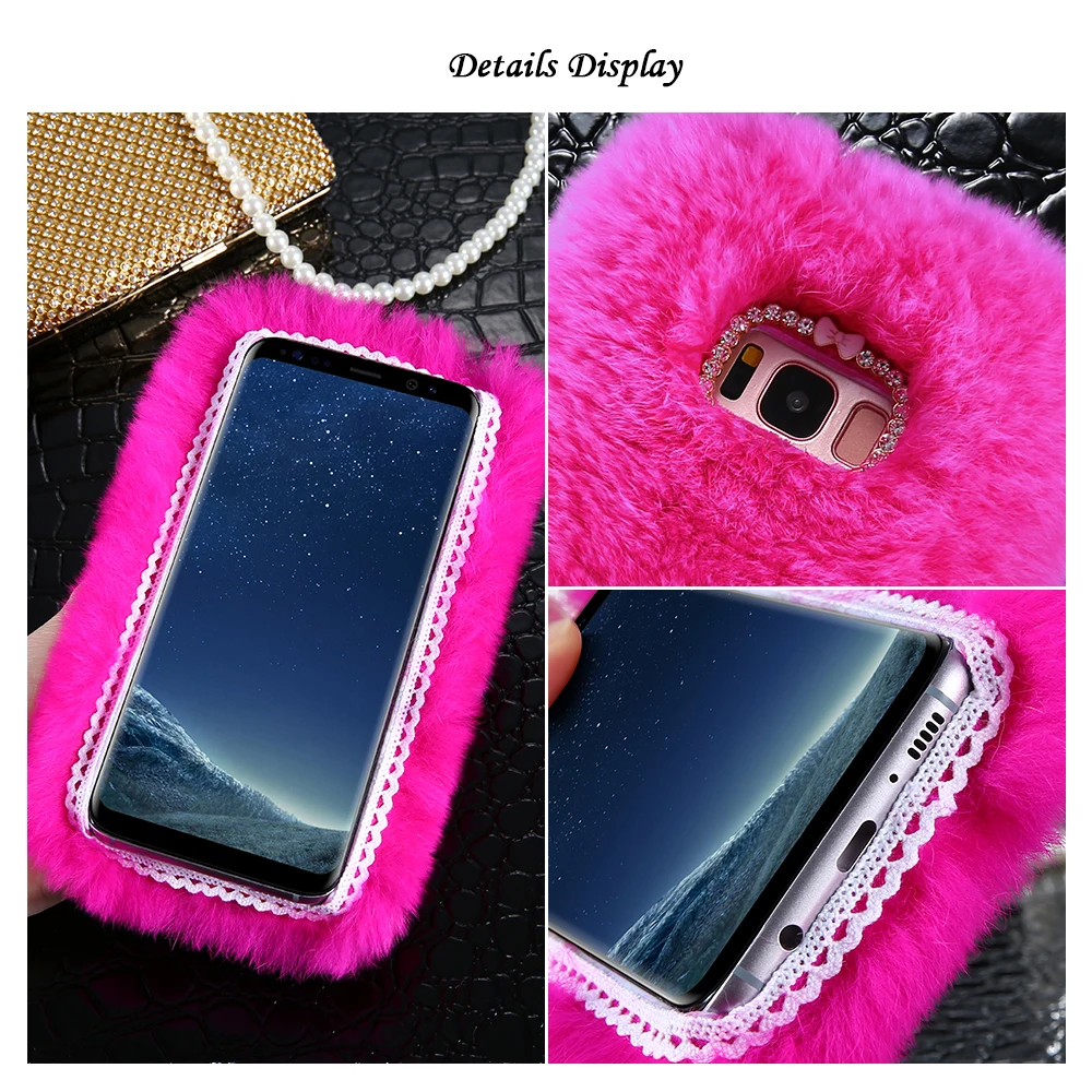 KISSCASE Модный меховой чехол для Samsung Galaxy S8 S5 S6 S7 край мягкий из поликарбоната