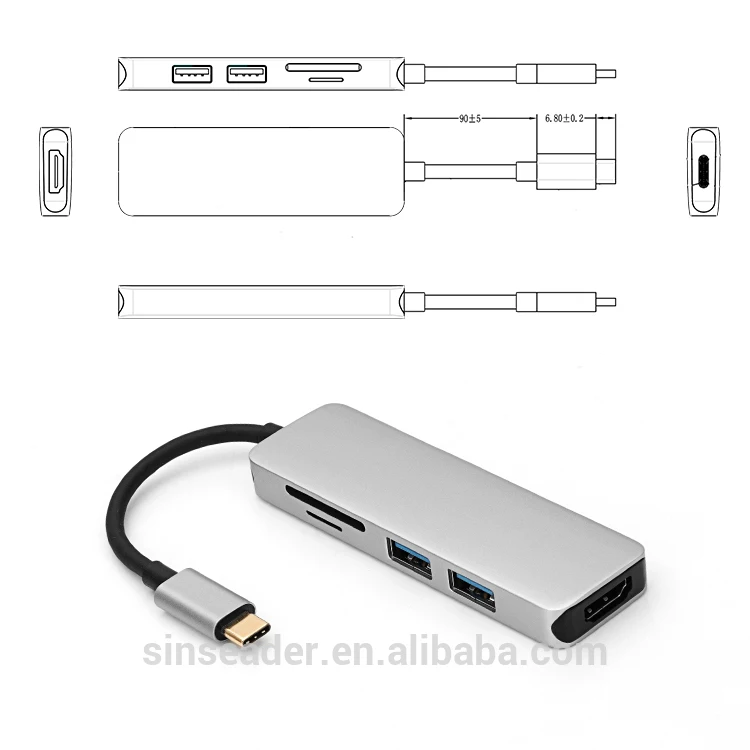 5 в 1 USB хаб с кардридером для macbook 4 к HDMI| |