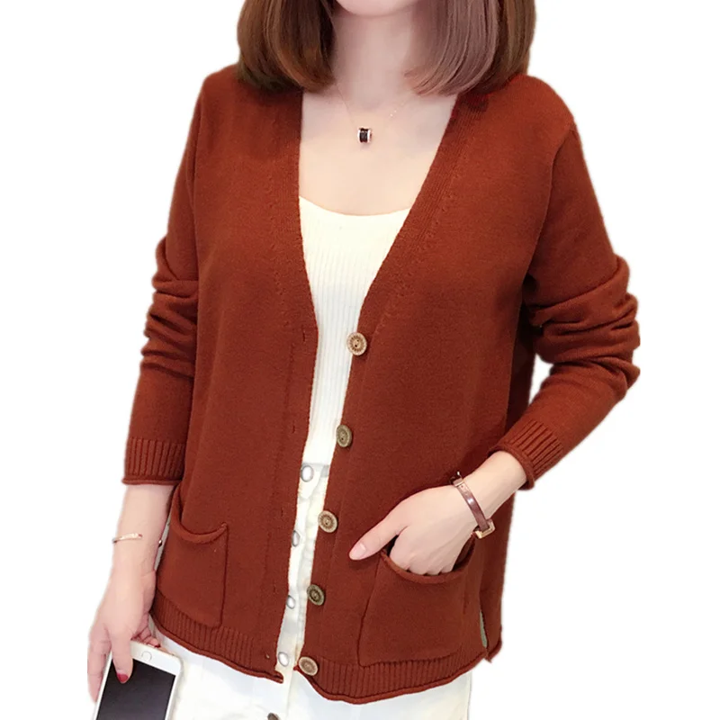 

2019 Women Autumn Cardigan Yellow Knit Sweater Coat Long Sleeve Fashion Ladies Knitwear Black Cardigans Sweaters With Pocket