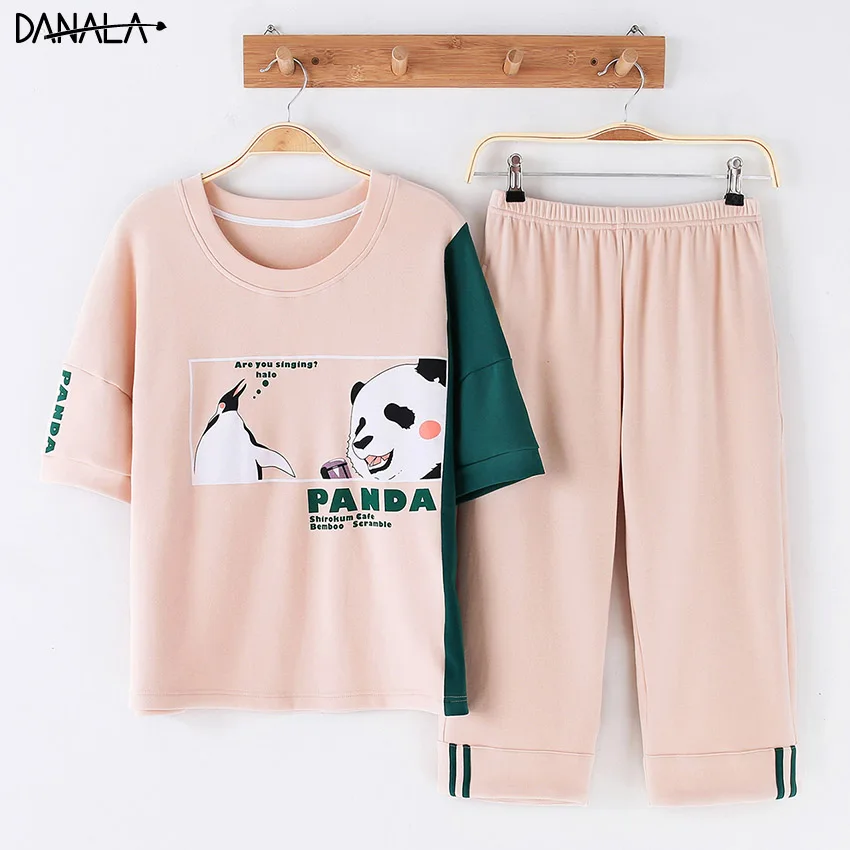 DANALA/женские пижамы из чистого хлопка с пандой летние принтом животных модные