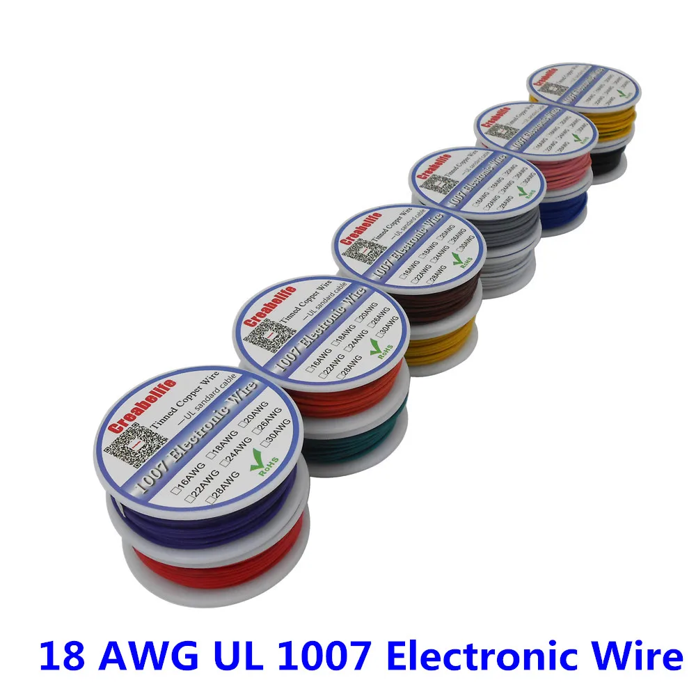

5m/ UL1007 18AWG 12 Colors Select Spool Package Electrical Wire Cable Line Airline PVC Tinned Copper PCB Wire RoHS Wire