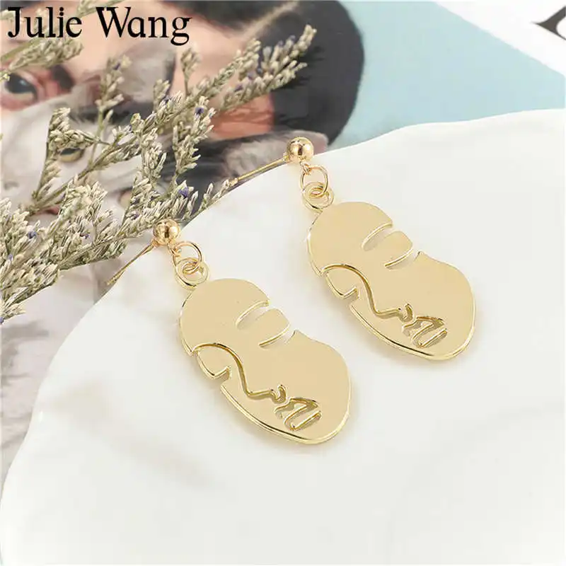 Julie Wang 1 пара богемные Золотые женские серьги гвоздики для лица абстрактное
