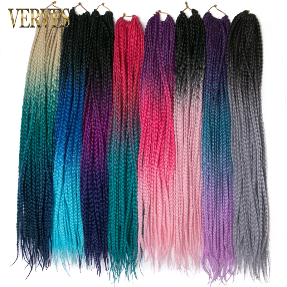 

VERVES Crochet braids 24 inch box braid Bulk braid 22 Roots/pack Ombre Synthetic Braiding Hair extension heat resistant Fiber