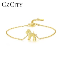 czcity 18k white gold plated genuine 925 sterling silver dog shape bracelets bangles for women cute animal christmas gift bijoux