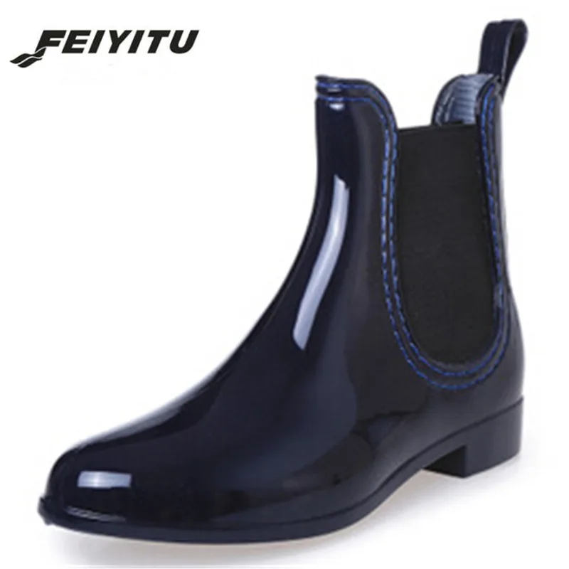 Feiyitu/непромокаемые сапоги 2018 Модные женские резиновые ботильоны Однотонные с