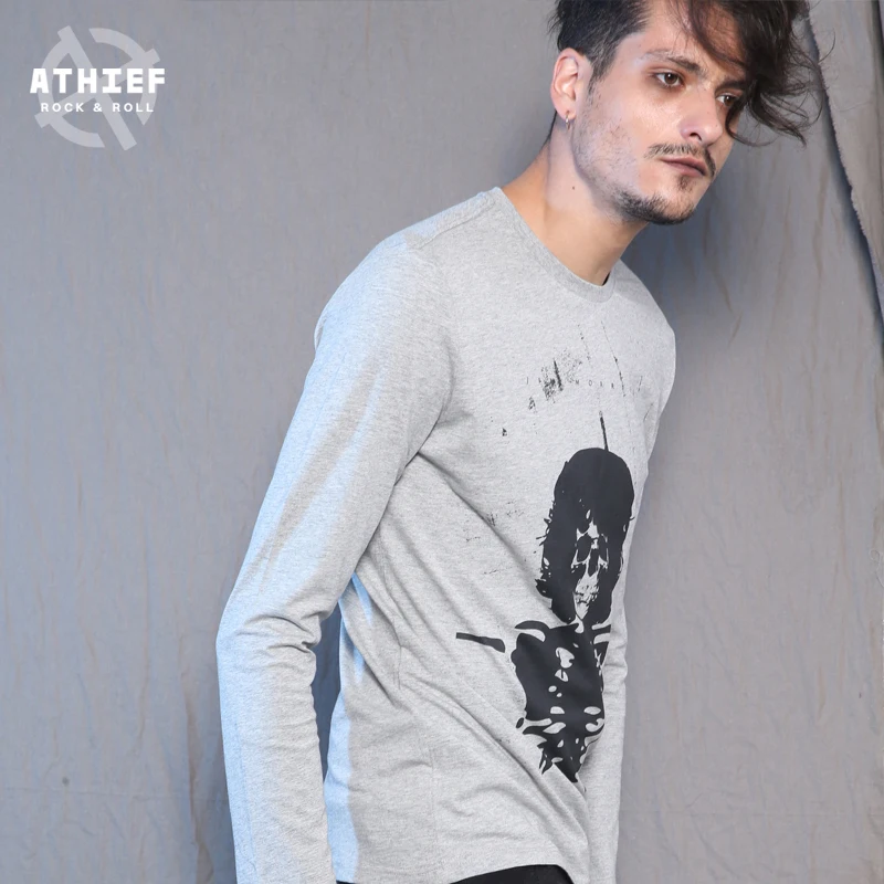 ATHIEF Повседневная ДВЕРИ Джим Моррисон с Печатным Рисунком С Длинным Рукавом