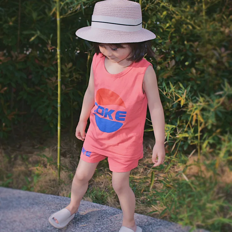 Summer Children Clothing 4-colors Baby Girls And Boys Coke Pattern O-Neck Sleeveless Cloth Set Cotton Material Cute Lovely | Детская