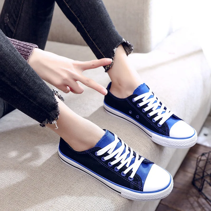 

2021 New Student's Air-permeable Canvas Shoes Women's Fashion Low-rise Casual Board Shoes Flat-soled Lace-up Shoes Size 35-40