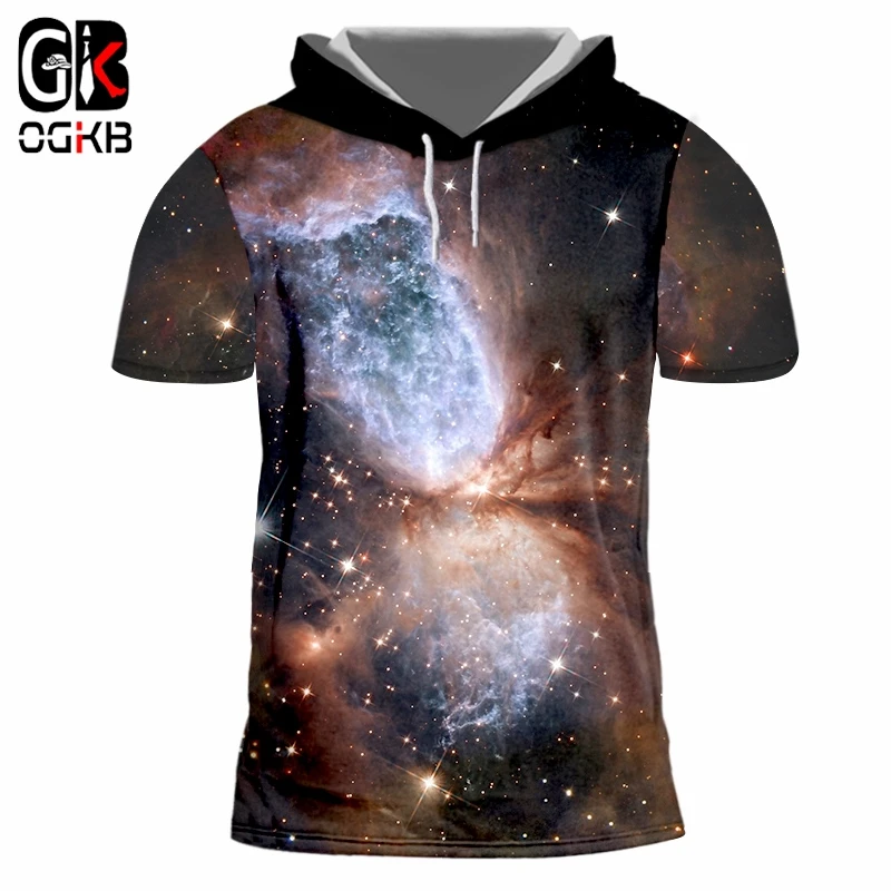 OGKB футболки с капюшоном мужские коротким рукавом 3D принтом звездное небо