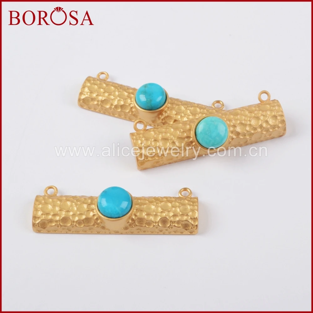 Прямоугольный круглый синий Howlite камень бороса золотого цвета соединитель