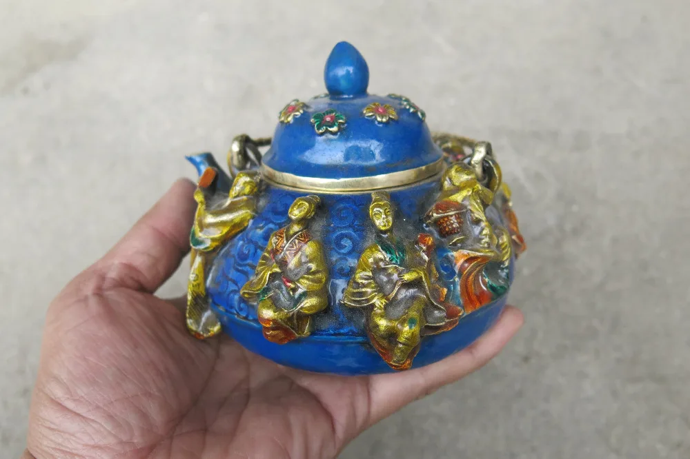 Очень редкая династия Мин (XuanDe1411 1435) перегородчатый Флагон/чайник скульптура