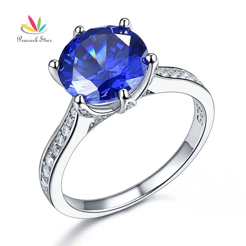 Женское кольцо из серебра 925 пробы с синим камнем 3 карата|luxury ring|925 sterling silverring jewelry