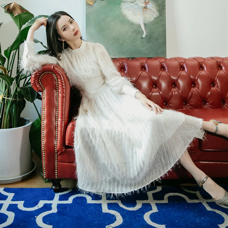 Женское длинное платье с кисточками элегантные вечерние платья в Корейском