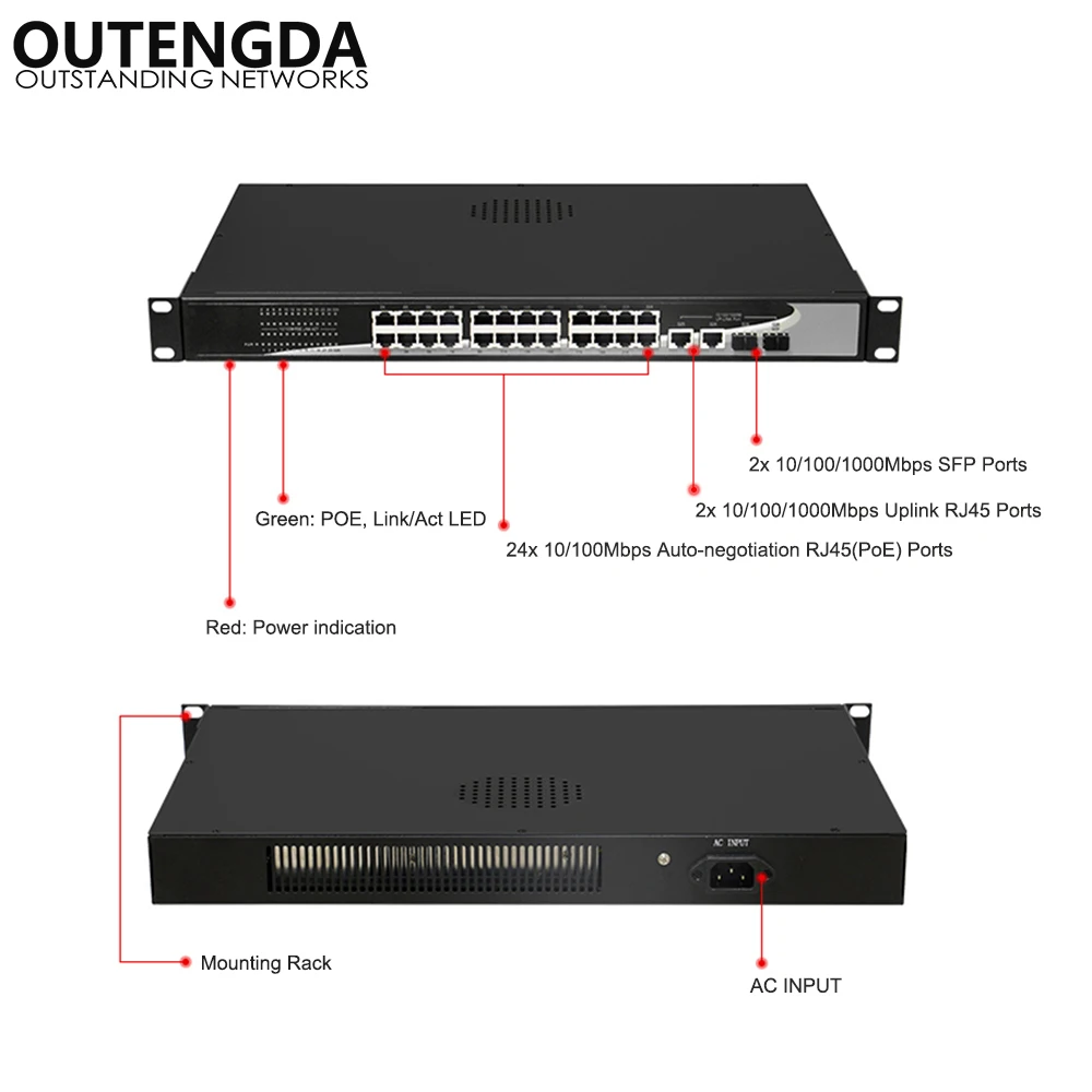 Коммутатор POE 100 Мбит/с 802 мМбит ИТ/с 2 гигабитных SFP-порта | Компьютеры и офис