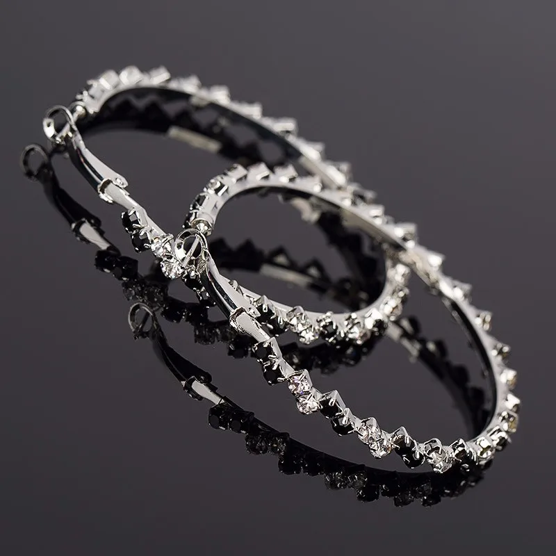 Серьги модные черные стразы большие круглые серьги-кольца для женщин# E145