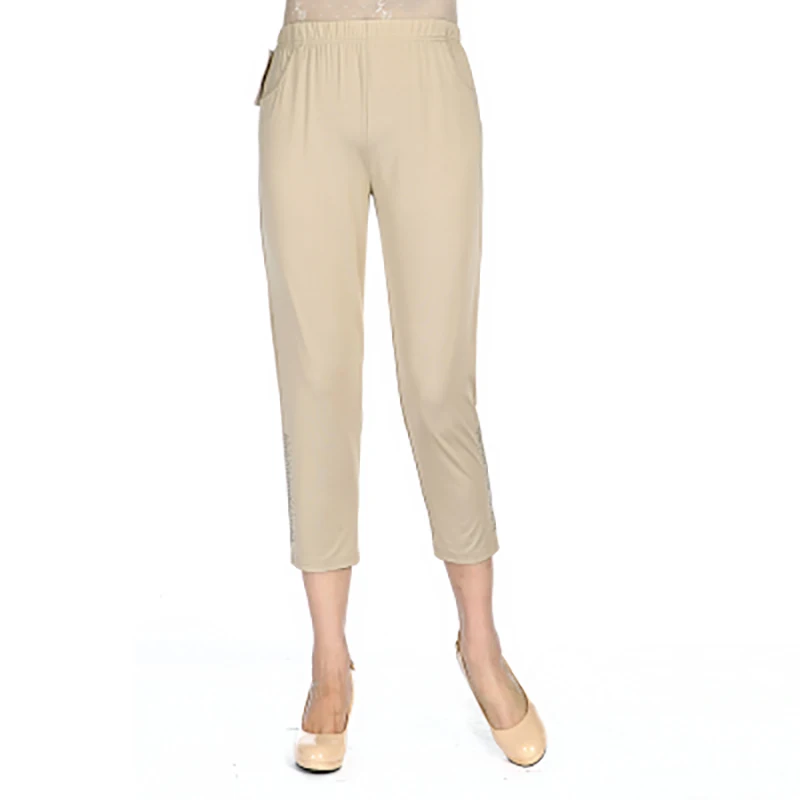 Шелковые женские штаны бриджи повседневные леггинсы для мам летние эластичные