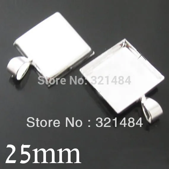 

100 шт посеребренный квадратный пустой диск кулон лоток 25 мм Камея База Кабошон Установка ювелирных изделий