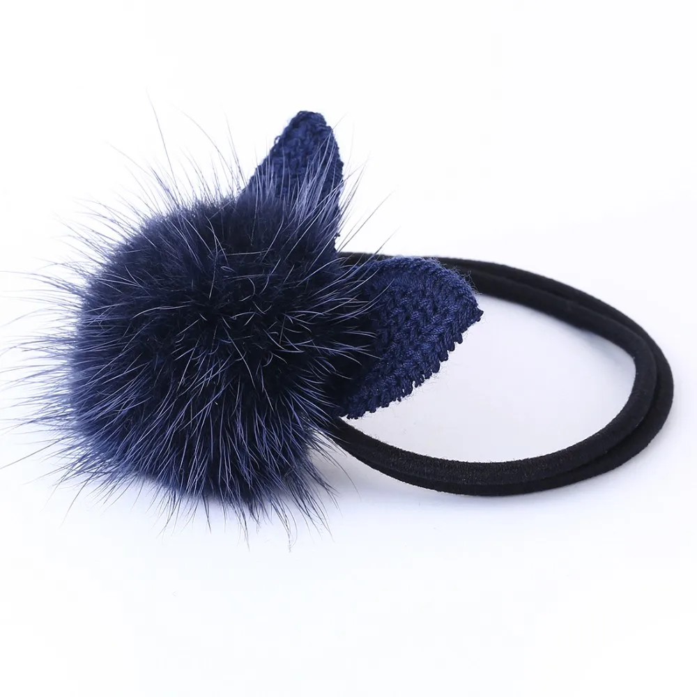 Зимняя Теплая повязка на голову с помпоном из искусственного кроличьего меха для