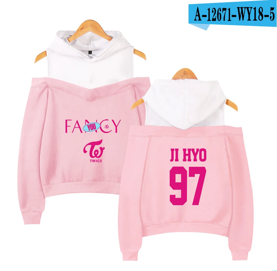 pink Twice Fancy розовые толстовки женские летние Harajuku с открытыми плечами модная толстовка, худи в Корейском стиле женская одежда Kawaii Kpop - Цвет: pink