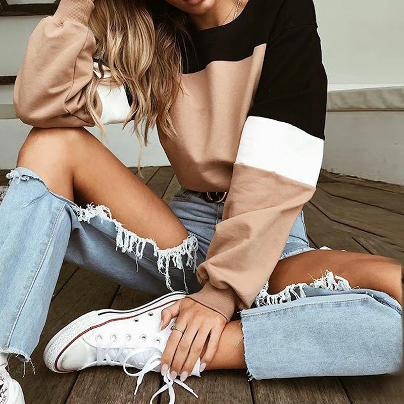 Новинка 2018 модные повседневные топы с круглым вырезом и рукавами фонариками на