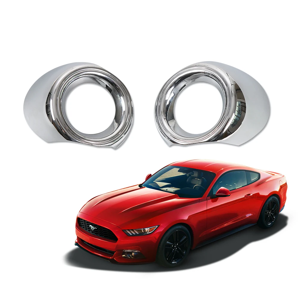 

SHINEKA Carbon Fibre Car Front Fog Lamp Frame Light Cover Trim Ring Sticker Decoration for Ford Mustang 2015+