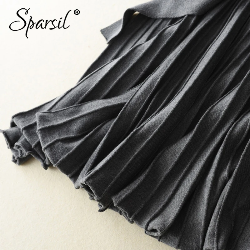 Женская Длинная шерстяная юбка Sparsil однотонная плиссированная офисная