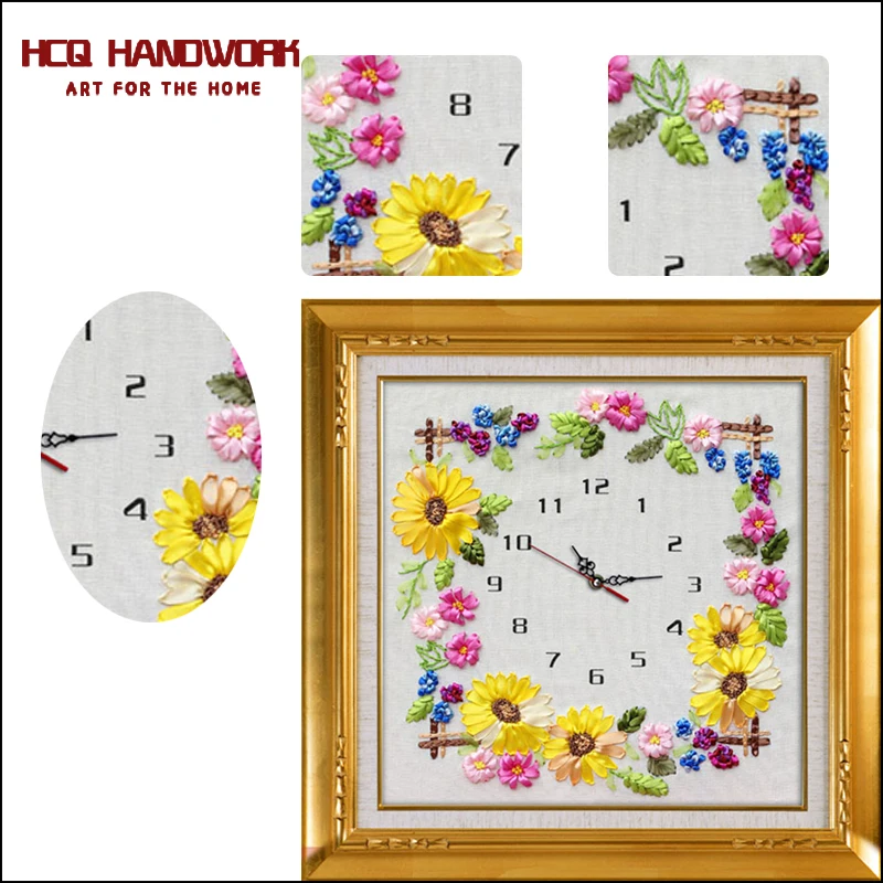 DIY живопись уникальный подарок корабля стикер часы розовый цветок ромашка вышивка крестиком рукоделие 3D DIY атласная лента с вышивкой дома