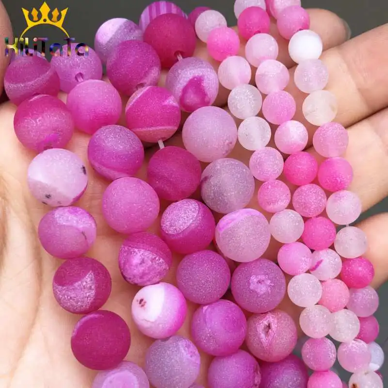 Бусины Из Натурального Камня Круглые матовые фуксия в полоску бусины для